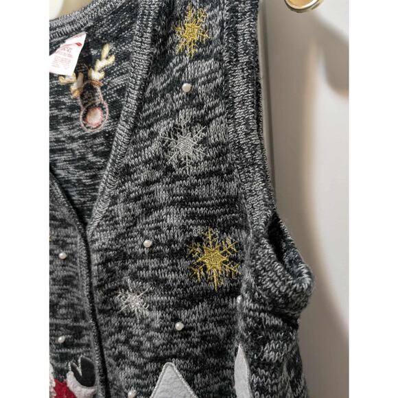 Ugly Christmas Sweater Vest Size S Santa Reindeer Gold Felt Rudolph Holiday Time - Picture 4 of 11